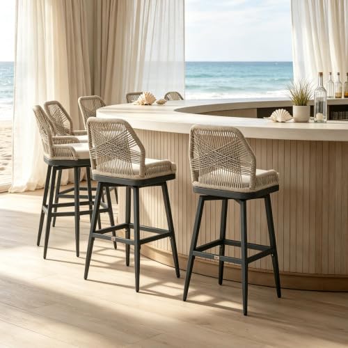 PURPLE LEAF Swivel Counter Height Bar Stools Set of 4, Cushion, Deep Grey