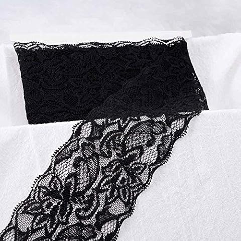 VU100 Black Lace Ribbon, 3.14 Inches Wide Lace Trim Sewing Craft Elastic Embroidery Stitching Process for DIY Bridal Wedding Fabric Decoration Gift Wrapping - 6 Yards Cover