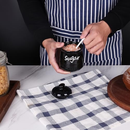 HAOTOP Ceramic Sugar Bowl with Lid and Spoon