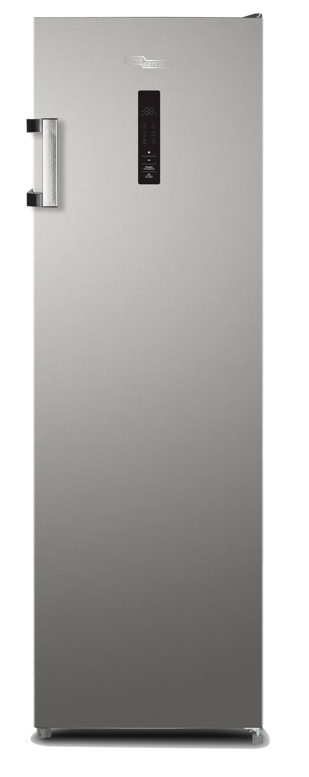 Super General 270 Liters Gross Upright Freezer SGUF381NFDCI, No Frost, LED Display With Digital Control, Ice Twist maker, Reversible Door, Silver, 10-Years Inverter Warranty