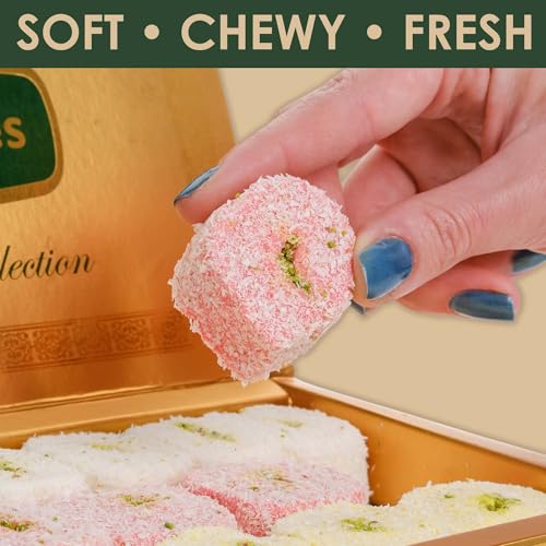 Turkish Delights Candy Gift Box – Mixed Sultana Turkish Delight with Pistachio Center, Strawberry, Milky & Banana Lokum, Traditional Turkish Food Sweet, 17.6 oz (500g) (Sultana Roll) - image 4