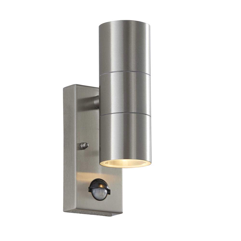 National Lighting Fern Modern Stainless Steel Up/Down Outdoor Garden Security Weatherproof Wall Light with PIR Motion Sensor Detector IP44 Rated