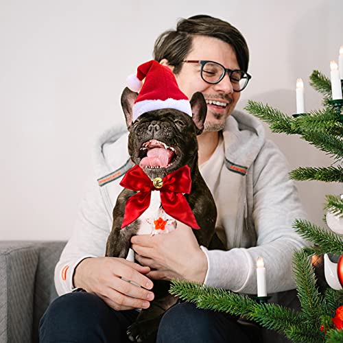 Hund Weihnachtsmütze, Weihnachtsmützen für Katzen, Haustier Weihnachten Kostüm Zubehör, Haustier Stirnband mit Haustier Krawatten und Glocken, Einstellbare Größe Haustier Hut für Katzen Hunde