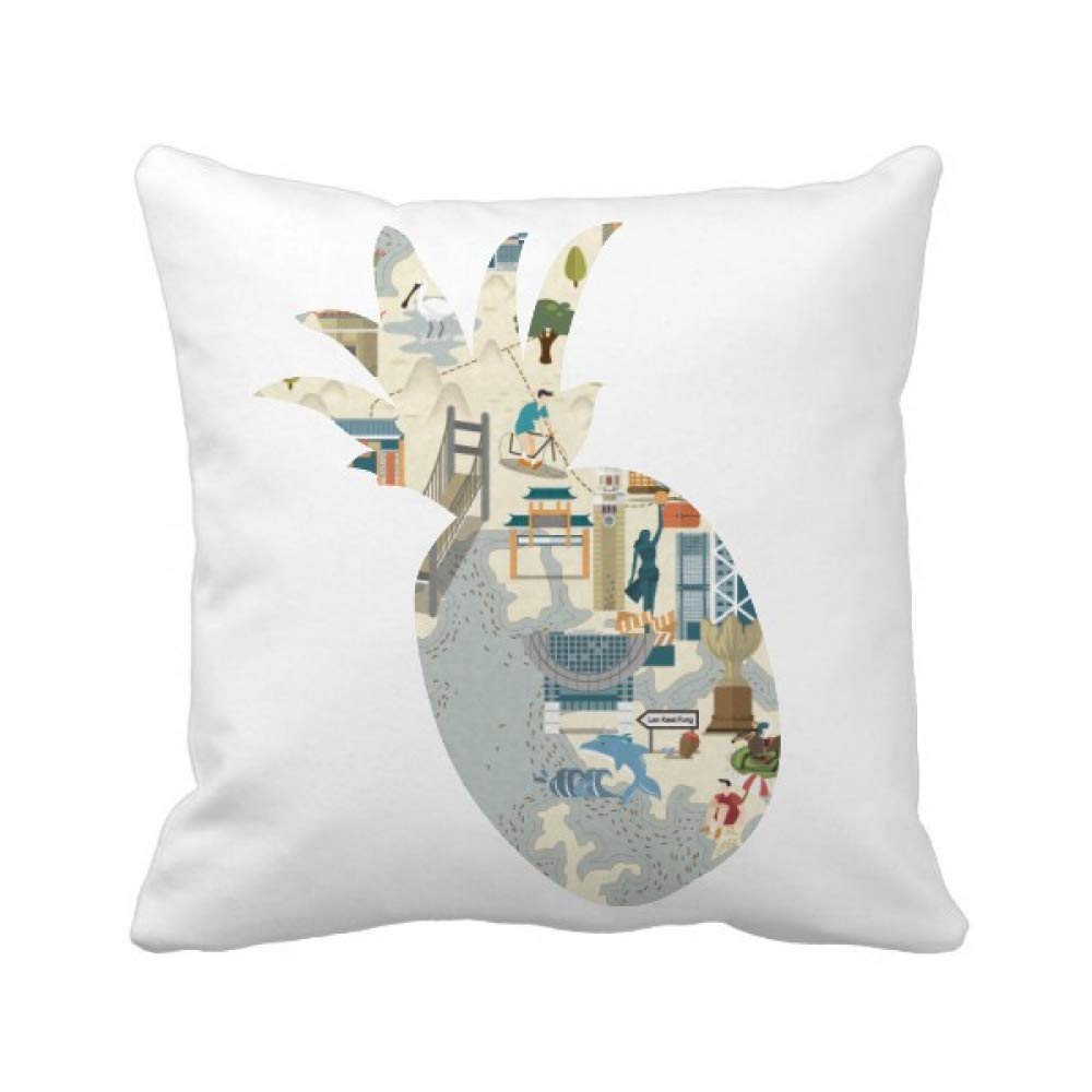Housse de coussin carrée motif ananas Hong Kong aux finitions soignées