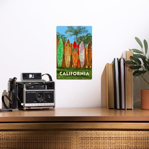 Lantern Press 6x9 Inch Metal Sign, California Surfboard Fence