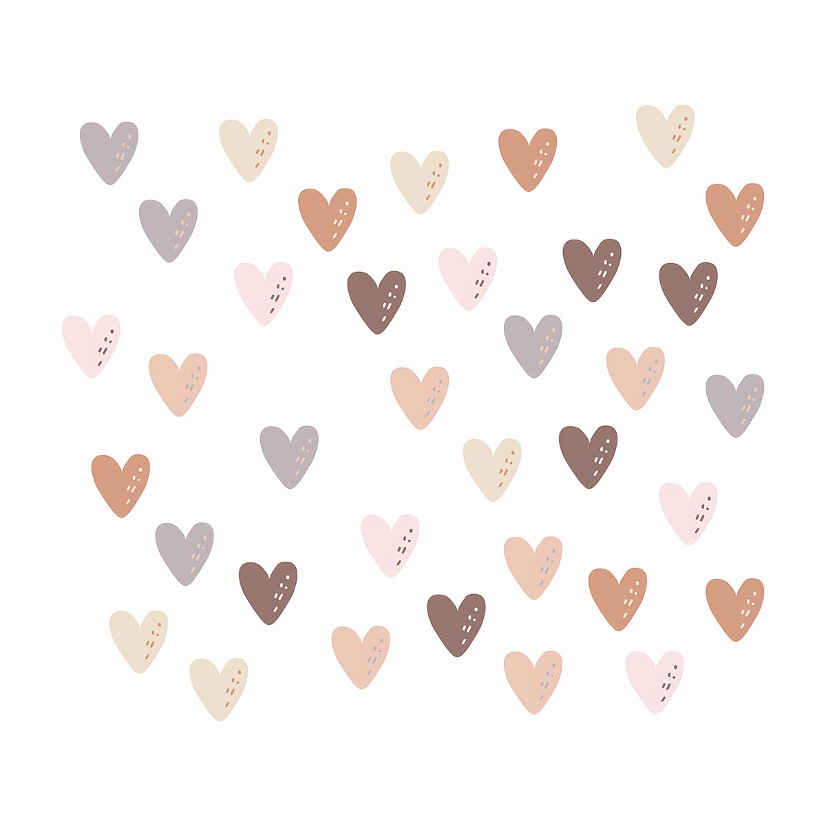 Kibi Wall Stickers Hearts Decorative Pattern, Pastel Neutral Colours, 82 x 64 cm, 6 Sheets 21 x 14.8 cm (C)