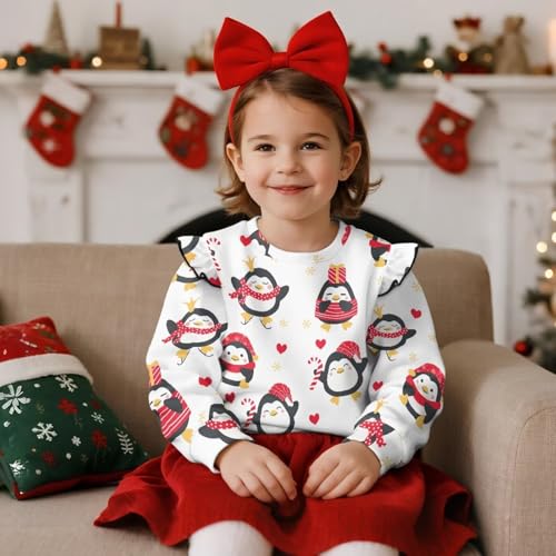 Christmas Shirts for Toddler Girls Long Sleeve Girls Graphic Sweatshirts Size 1-8 Years Ruffle Sweatshirt3