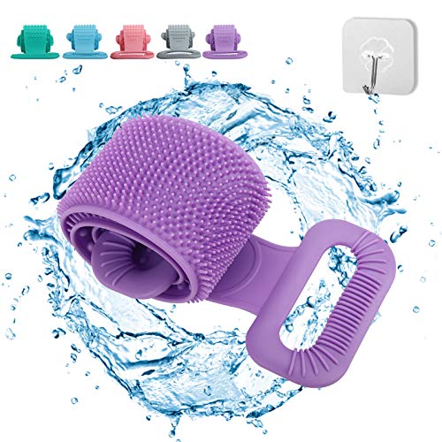 YOKILLY Silicone Back Scrubber for Shower - Exfoliating Double Side Silicone Body Scrubbers - Handle Silicone Bath Towel Body Washer Brush for Women and Men(Purple)