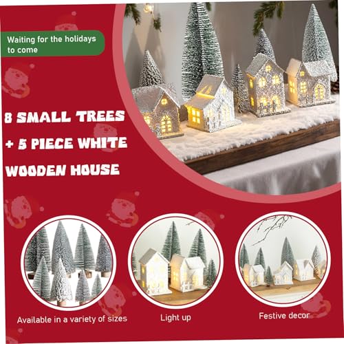 Casas de Pueblo Navideñas Blancas Iluminadas con 8 Mini Árboles para Mesa 7