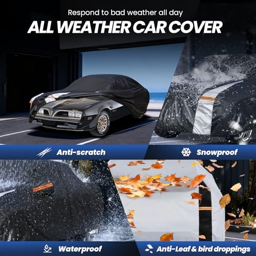 Image of Multi-Layer Car Cover Custom Fit for Pontiac Firebird(1992-2002), 100% Waterproof All Weather for Automobiles, Gift with Towel, Heavy Duty Car Covers for Rain Sun UV Protection with Door Zipper