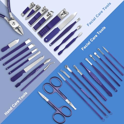Image of 30Pcs Manicure Pedicure Kit，Nail Clippers Kit Professional and Stainless Steel Nail Care Tools，Toenail Clipper Cutters Men's Accessories Whit Beauty Tools Luxurious Travel Case (Blue)