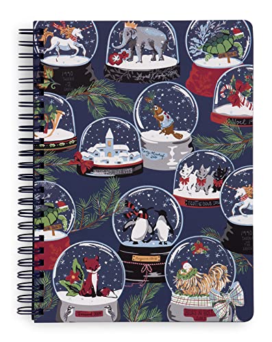 Vera Bradley Holiday Mini-Spiral-Notizbuch, College, liniert, 21 x 15,9 cm, mit Tasche und 160 linierten Seiten, Vintage-Schneekugeln Cover