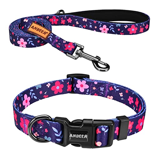 Anbeer Collares y Correas para Perros con Hebilla de liberación rápida,Collares Ajustables para Mascotas y Correas para Perros pequeños medianos Grandes Azul,XS Cover