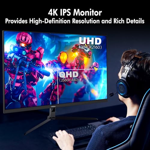 Image of FYHXele 32 inch 4K Gaming Monitor, UHD Fast IPS Panel 144Hz Monitor, Computer Monitor Support FreeSync, HDR400, 1ms, 100% sRGB, with DP, Type-C, HDMI2.0 /2.1, USB Hub, Support Wall-Black
