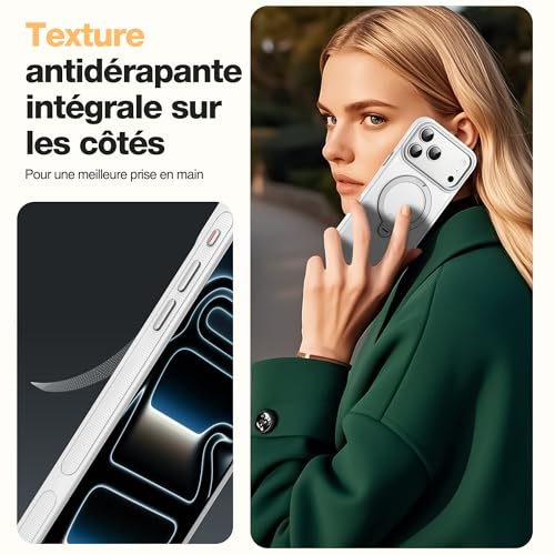 Coque iPhone 17 Pro Max Tapify avec support rotatif et anneau MagSafe blanc