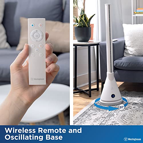 Westinghouse 40” 2-In-1 Digital Bladeless Fan With Heater - Crafted With 80° Oscillation Function, 1-9 Air Speed, 45° Tipping Automatic Power Off, Touch-Sensitive Control, And 26W Power (White) #TOP4