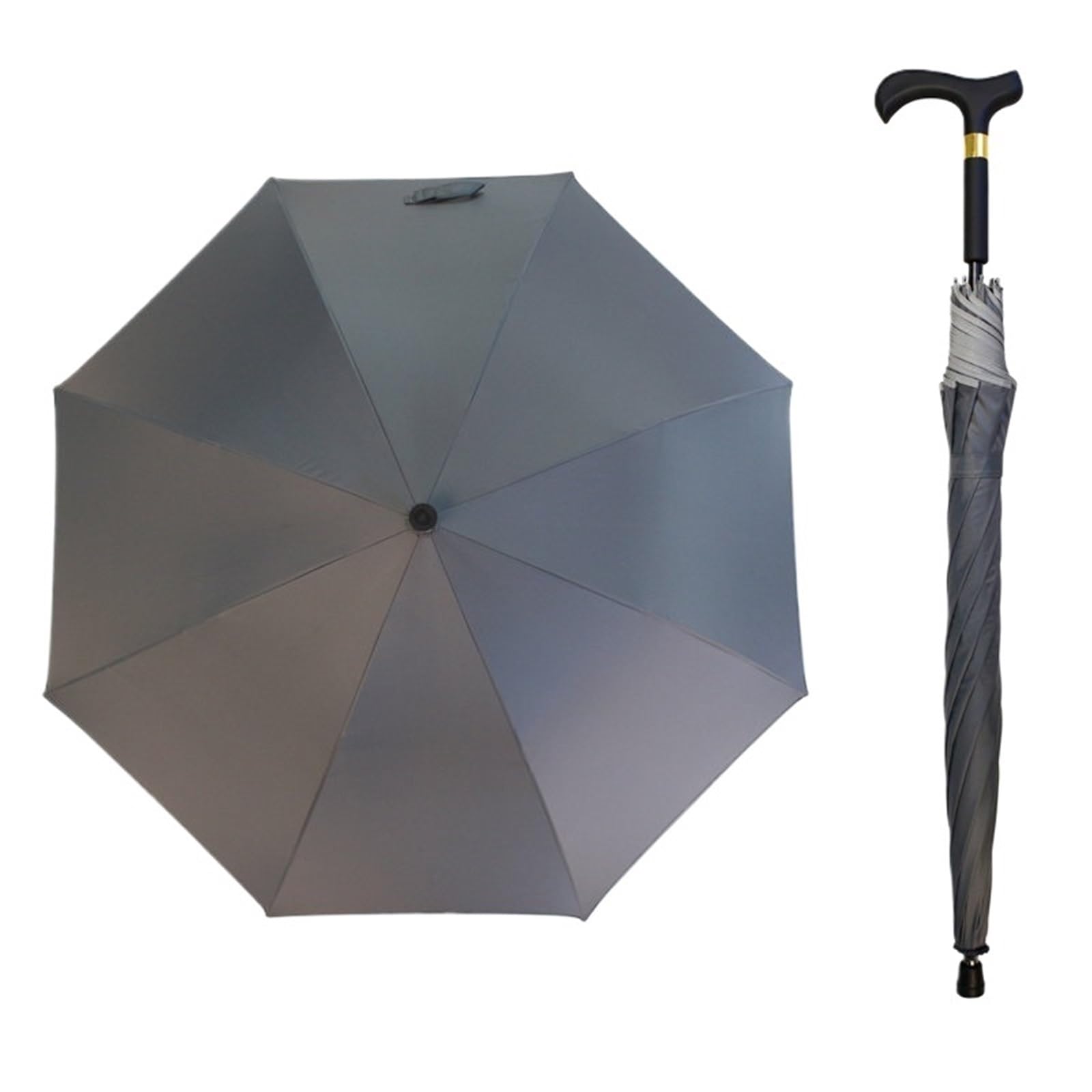 Parapluie canne de marche, parapluie coupe-vent avec base en caoutchouc antidérapant, parapluie multifonction 2 en 1 pour la randonnée et les activités de plein air