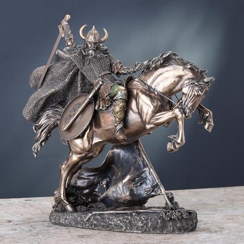 Figura Decorativa Guerrero Vikingo Montado en Caballo miniatura 3
