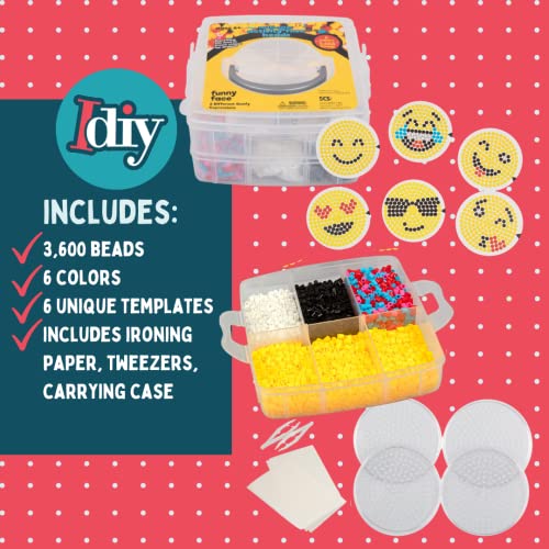 Emoji Smiley Face Fuse Beads - 6 Different Emojis - 3600Pcs Beads (6 Colors), Tweezers, Peg Boards, Ironing Paper, Case - Works With Perler Beads- Great Gift, Pixel Art Project #TOP3
