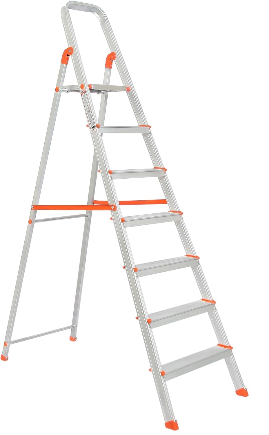 JOYA LADDERS 1MM 18GAUGE 125 KG Foldable Aluminium Ladder for Home and Scratch Resistant Smart Platform and Sure-Hinge Technology Orange Colour (7 Step)
