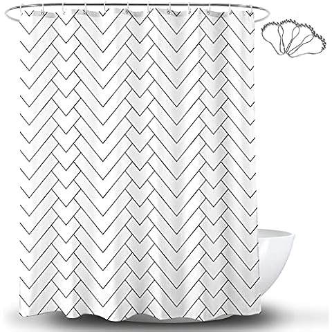 DeKeLaiFu Black and White Shower Curtain with Hooks Cover