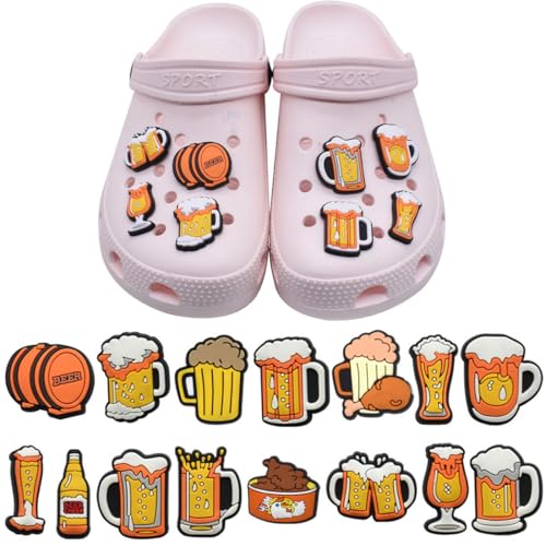 PYEUIFT 15 Piezas Amuletos para zapatos tipo zueco, amuletos decorativos con forma de cerveza y pollo frito para niñas, mujeres, niños y adultos, regalo de fiesta de cumpleaños