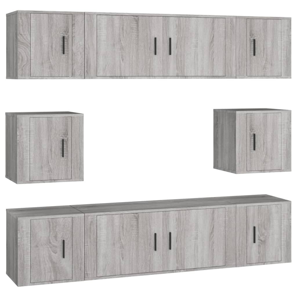 8-TLG. TV-Schrank-Set Grau Sonoma, Holzwerkstoff, 100/40 cm Breite, Wandmontage, Modernes Media-Center für Wohnzimmer, Viel Stauraum
