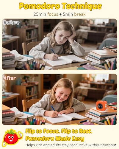Image of Digital Pomodoro Timer Cube 5 /10 /25 /50min, Visual Productivity Flip Timer for Kids Classroom Desk, Custom Countdown, Silent and Sound Mode for ADHD Study Work Game Kitchen (Orange)