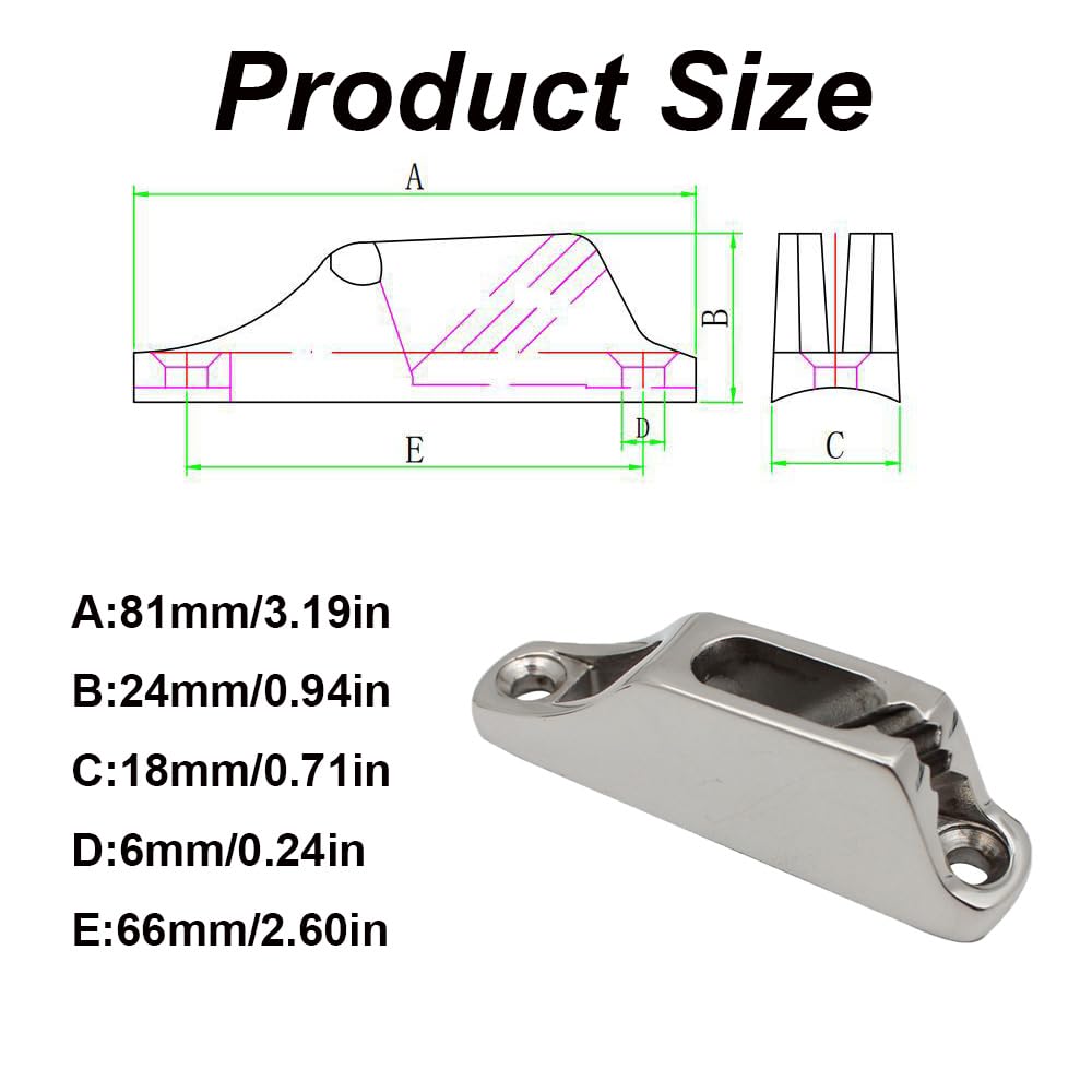 2 x Edelstahl-Klemmen, Boots-Segelseil-Clam-Stollen, Hardware-Kajak-Nocken-Stollen, Marinequalität, Bootsklampe für Seilboot, Kajak-Zubehör