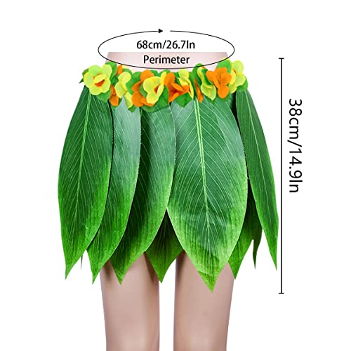 PIXHOTUL Blad Hula Rok met Hawaii Leis Gras Rok en Kunstmatige Hibiscus Bloemen Kostuum voor Strand Hawaii Luau Tiki… - Image 3