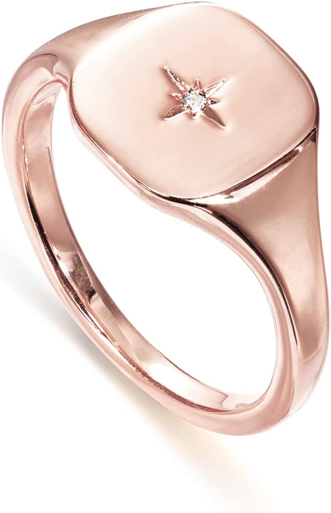 PAVOI 14K Gold Plated Engraved Signet Ring with North Star | Lightweight Thick Statement Rings for Women | Everyday Jewelry