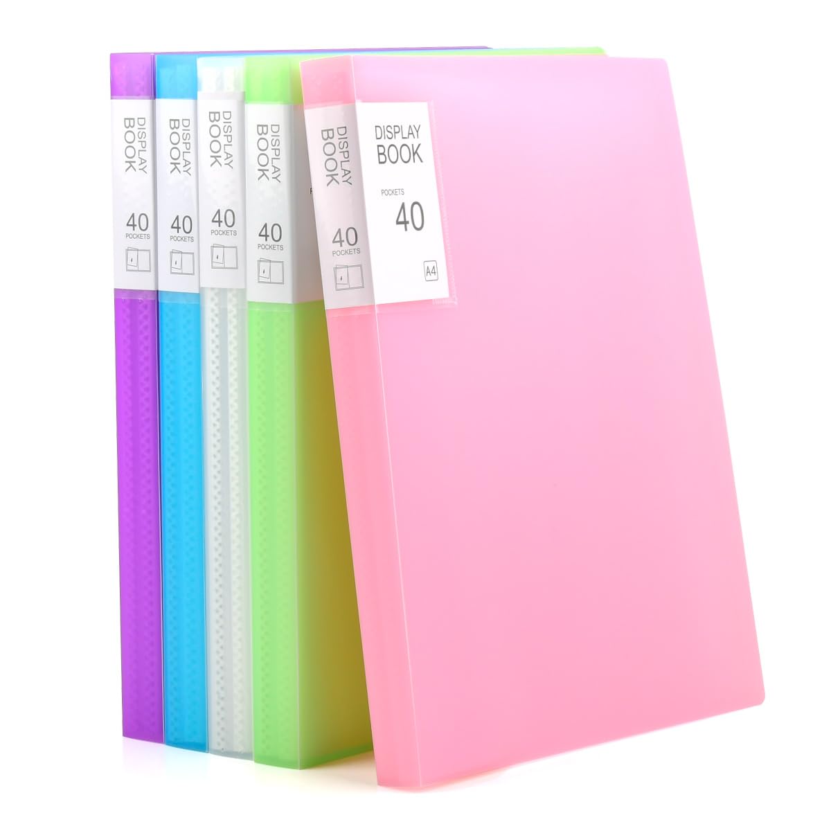OctBird 5 Pack Folder with Plastic Sleeves, Document Folder a4, Display Book, a4 Clear Plastic Sleeves,40 Transparent Inner Pages, 21 × 29.7 cm,One Each of White, Blue, Pink, Green and Purple
