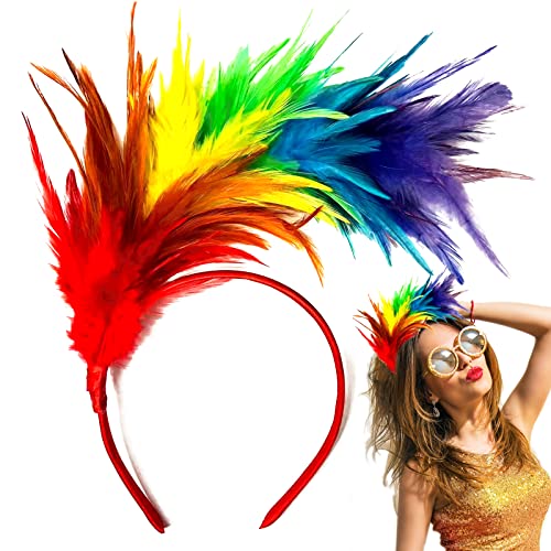 PLATEYTR Diadema de penas coloridas diadema de toque de disfarces diadema de arco-íris de festa de carnaval cosplay para dia de Páscoa, cocktail casamento festa de chá, festa de Halloween