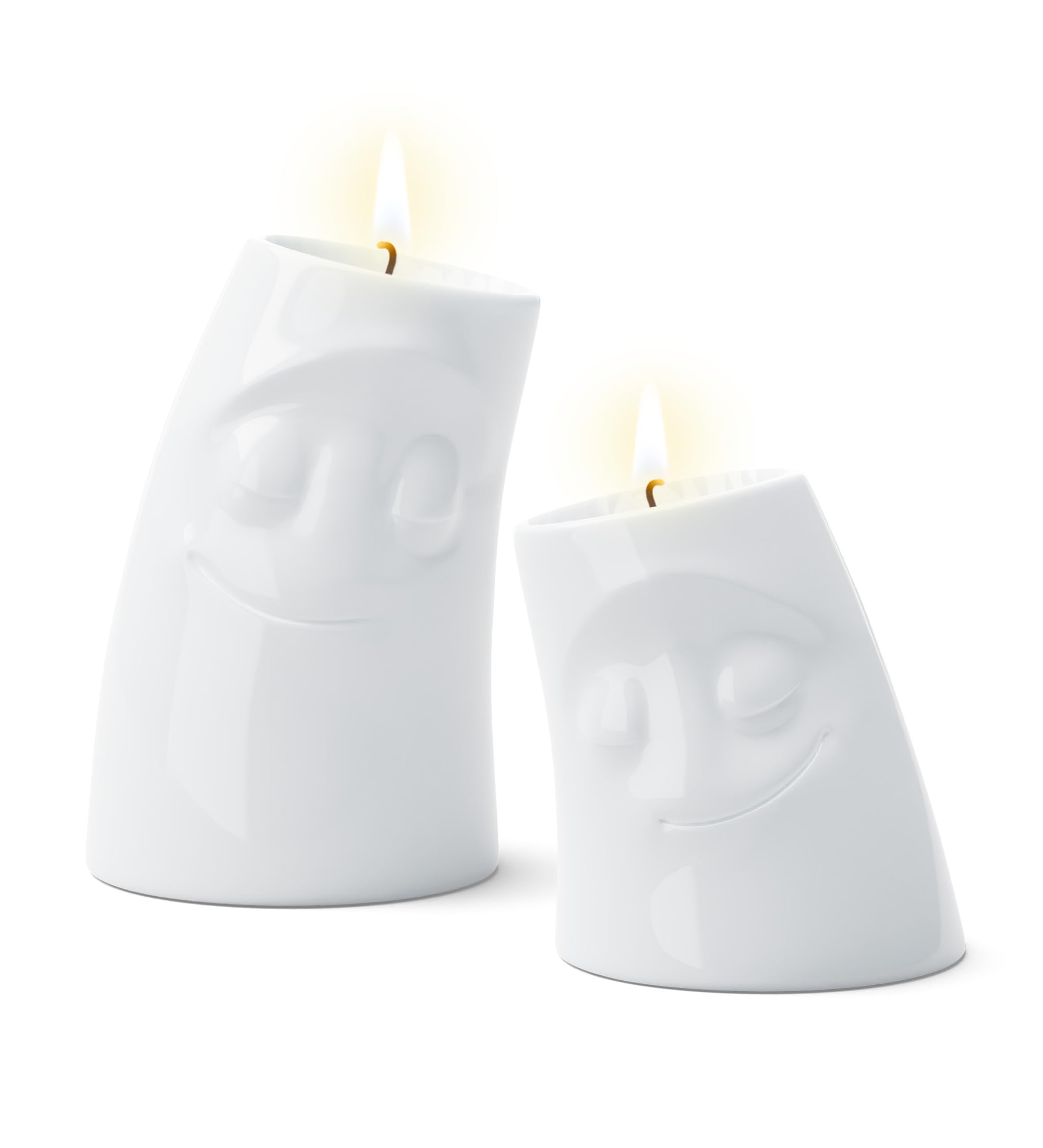 FIFTYEIGHT PRODUCTS/Kerzenschmusies 2er-Set „Verschmust & Kuschelig“ (Porzellan, Weiß, Made in Germany)