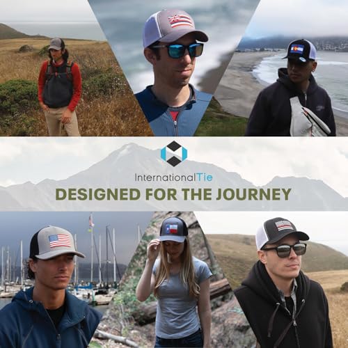 Image of International Tie State Hat for Men and Women, Adjustable Snapback Trucker Baseball Cap with Embroidered Patch