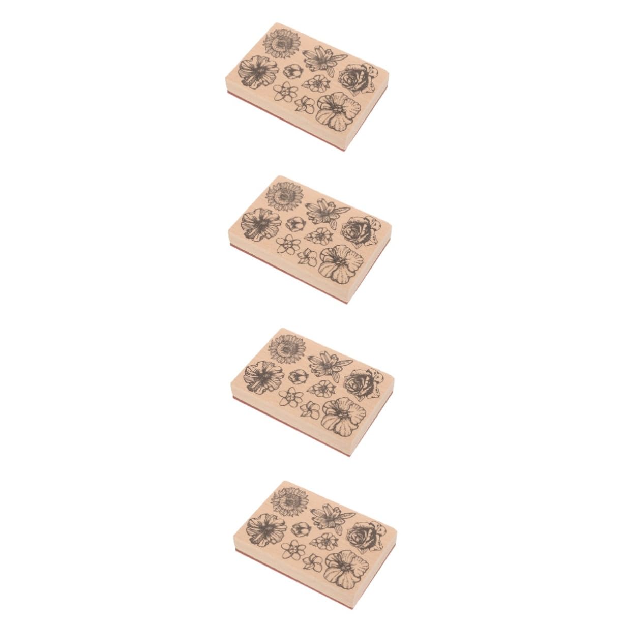 DOITOOL 4 Stück Holz DIY Stempelset Handgemachter Dekorativer Stempel für Scrapbooking Karten und Bastelprojekte Blumenmuster für DIY Enthusiasten