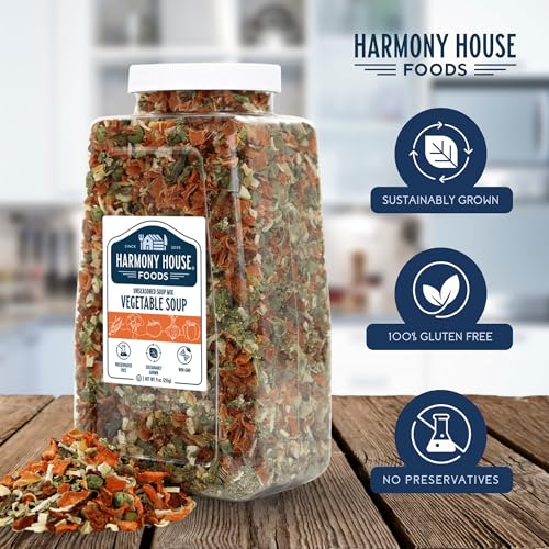 Harmony House Premium Vegetable Soup Mix - Dehydrated Vegetables for Cooking, Camping, Emergency Supply and More (9 oz, Quart Size Jar) - Thumbnail 3