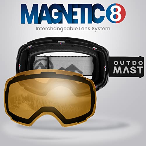 Image of OutdoorMaster Ski Goggles PRO, OTG Snow Goggles with Interchangeable Lens | Frameless quick-change magnetic ski goggles for men and women with anti-fog, OTG fit, UV400 protection, carry case.