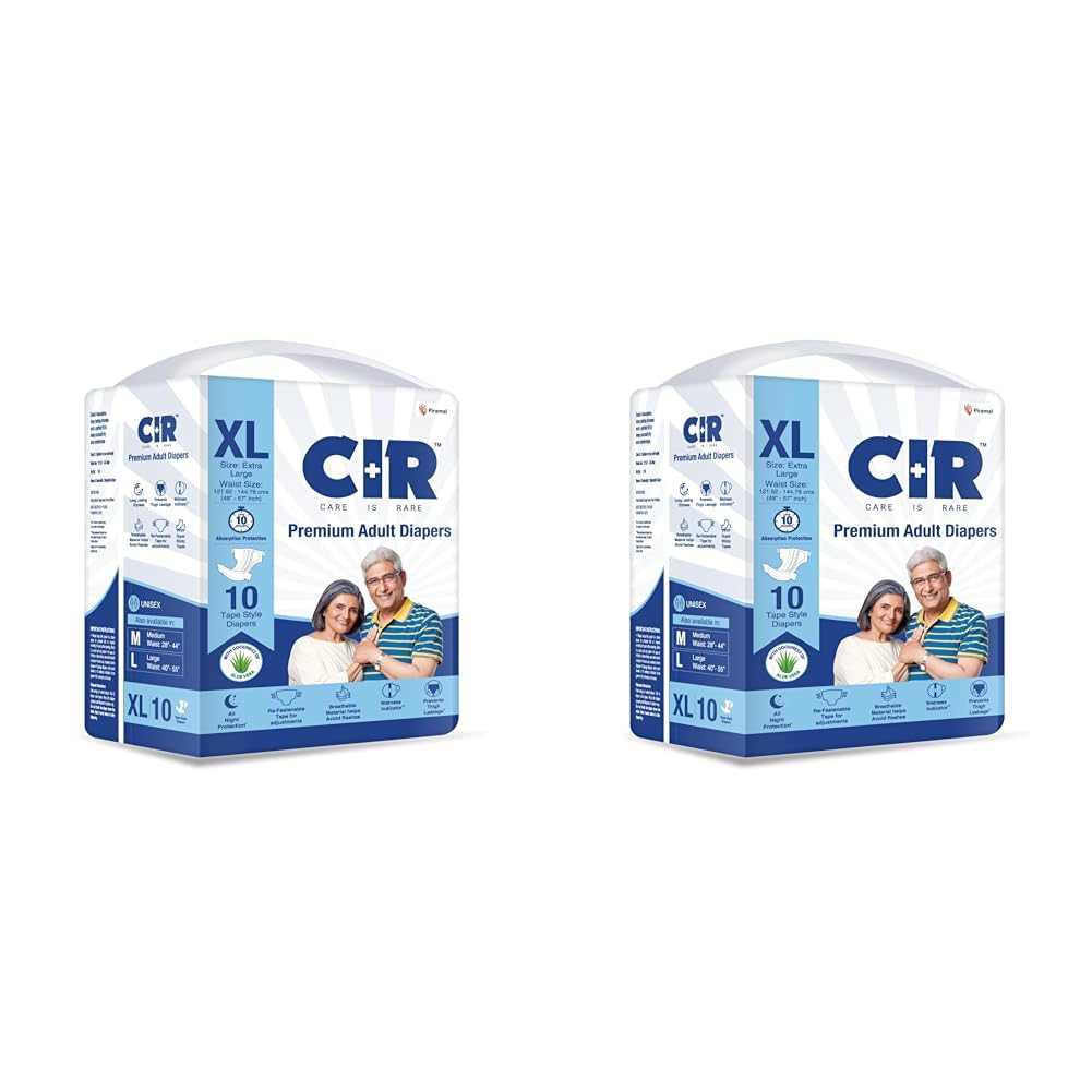 CIR Unisex Premium Adult Diaper-Tape Style All Night Protection With Aloe Vera Extra Large(Xl) Size Waist(122-145Cm 48"-58") 10 Units (Pack of 2)-image-37
