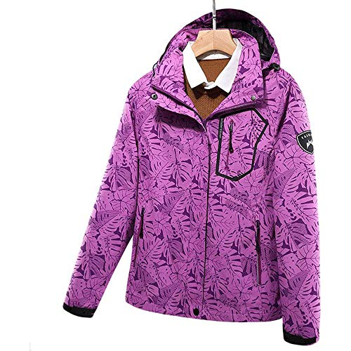 RSTJ-Sjcw 3 in 1 Jacket Women's Waterproof Ski Jacket Fleece Windproof Mountain Winter Snow Jacket Warm Outdoor Sports Rain Coat with Removable Hood,Purple,M