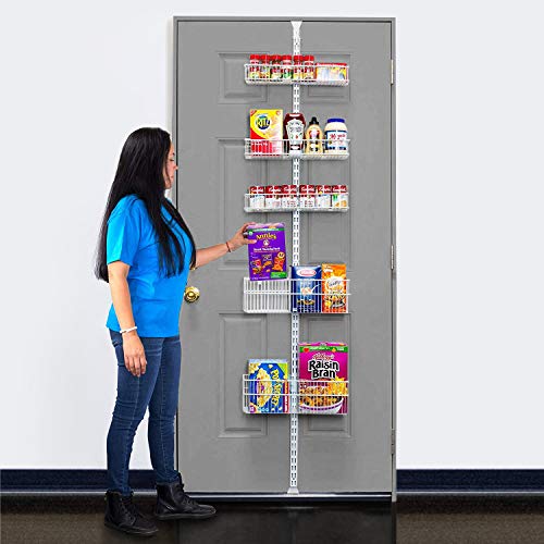 Allspace Pantry Organizer Heavy Duty Hanging Over The Door Storage Rack, 5 Wire Baskets, Kitchen Closet Organization - White 240077E #TOP5