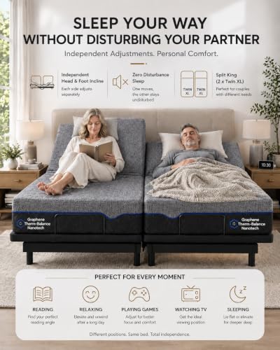Image of Marsail Split King Adjustable Bed Frame with Mattress Set, Adjustable Base