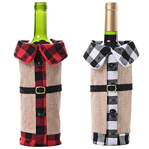 Outgeek – Saco de garrafa de vinho xadrez decorativo de Natal 2 peças
