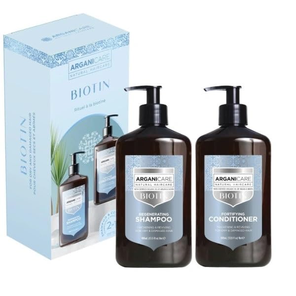 Set Champú + Acondicionador Biotina 400ml | Fortalece y Estimula el Crecimiento Capilar | Cabello Fino, Débil o Quebradizo | Sin Sulfatos ni Parabenos