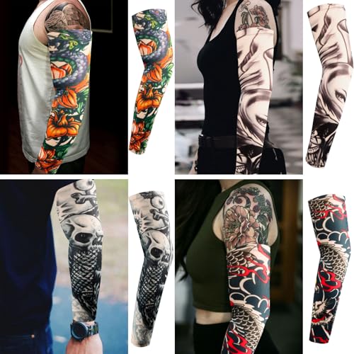 Image of YARIEW Tattoo Sleeves for Men, 6Pcs Fake Tattoos Sleeves to Cover Arms Sun Protection Sleeve Covers for Men and Women (Set 11)