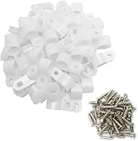 Alamic R-Type Cable Clamps 1/2 Inch Nylon Wire Clips with Screws - 50 Pack White for Easy Cable Management