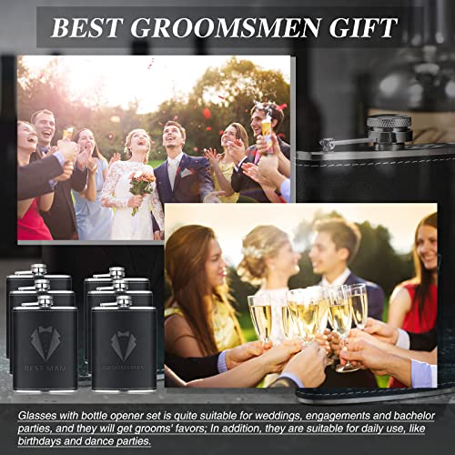 Rtteri Groomsman Gifts Set of 6 Flask for Men 8 oz Groomsman Proposal Gifts Stainless Steel Tuxedo Hip Flask Bachelor Party Favors for Wedding Proposal