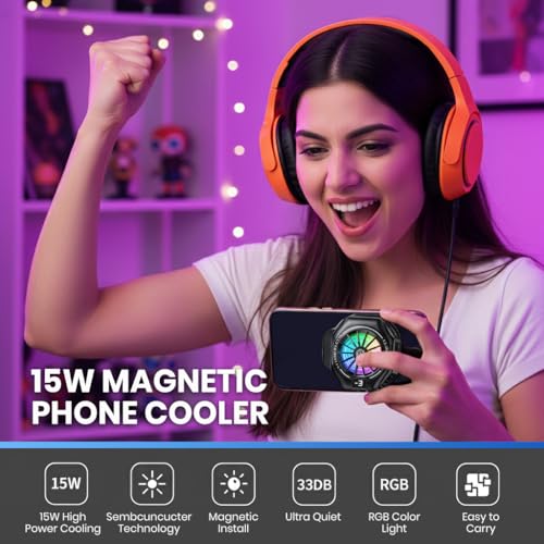 Image of ZORBES Phone Cooler for Gaming, 15W Magnetic Mobile Cooler, Gaming Cooling Fan with 3 Level Model Dislay, RGB Light, Semiconductor & 7-Blade Fan, Phone Cooling Pad for IOS & Android Phones