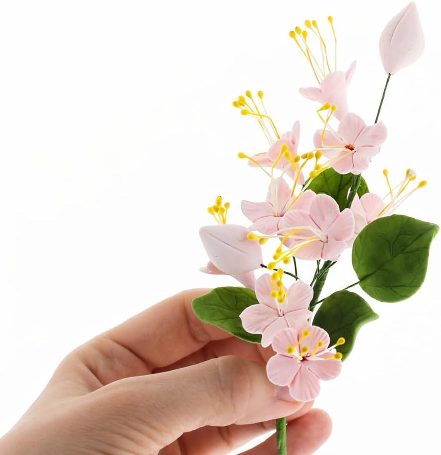 Global Sugar Art Cherry Blossom Sugar Flower Spray – Gumpaste Flowers for Cakes – Handmade Cake Decorations – Sakura Floral Topper – Sugar Flowers for Wedding & Birthday Cakes - Pink, 1 Count