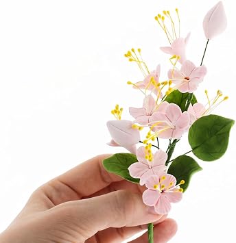 Global Sugar Art Cherry Blossom Sugar Flower Spray Gumpaste Flowers for Cakes Handmade Cake Decorations Sakura Floral Topper Sugar Flowers for Wedding & Birthday Cakes - Pink, 1 Count